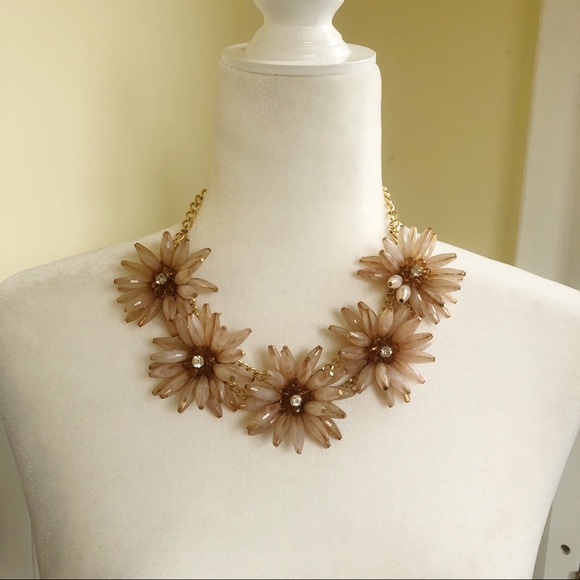 Smoky Quartz Look Floral Statement Bib Necklace 18” - Picture 1 of 3